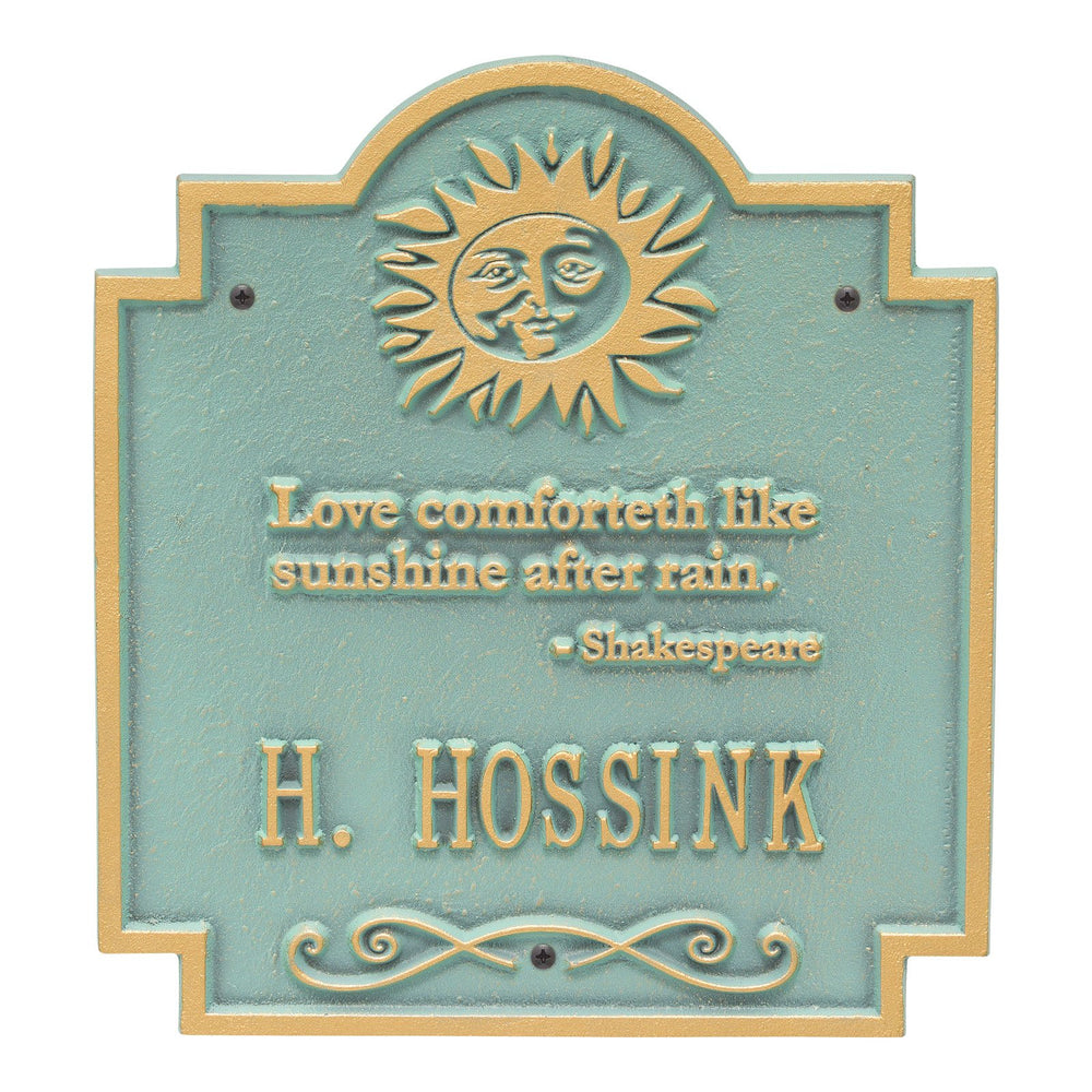 Whitehall Sun Poem Personalized Plaque - Bronze Verdigris
