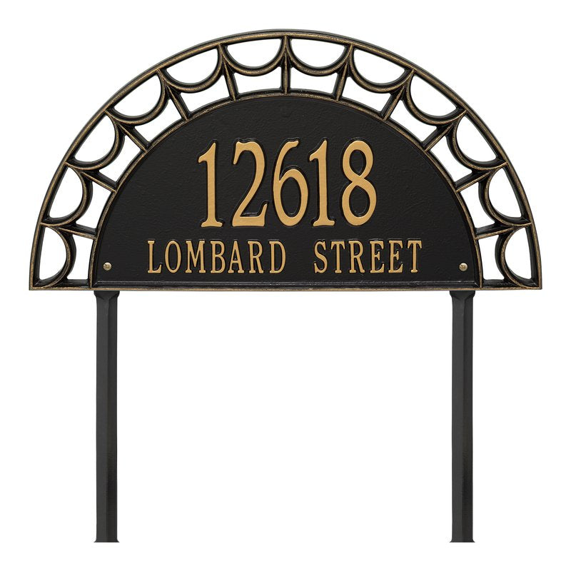 Whitehall Federal Signature Extra Grande Lawn 2-Line Personalized Address Plaque - Black/Gold