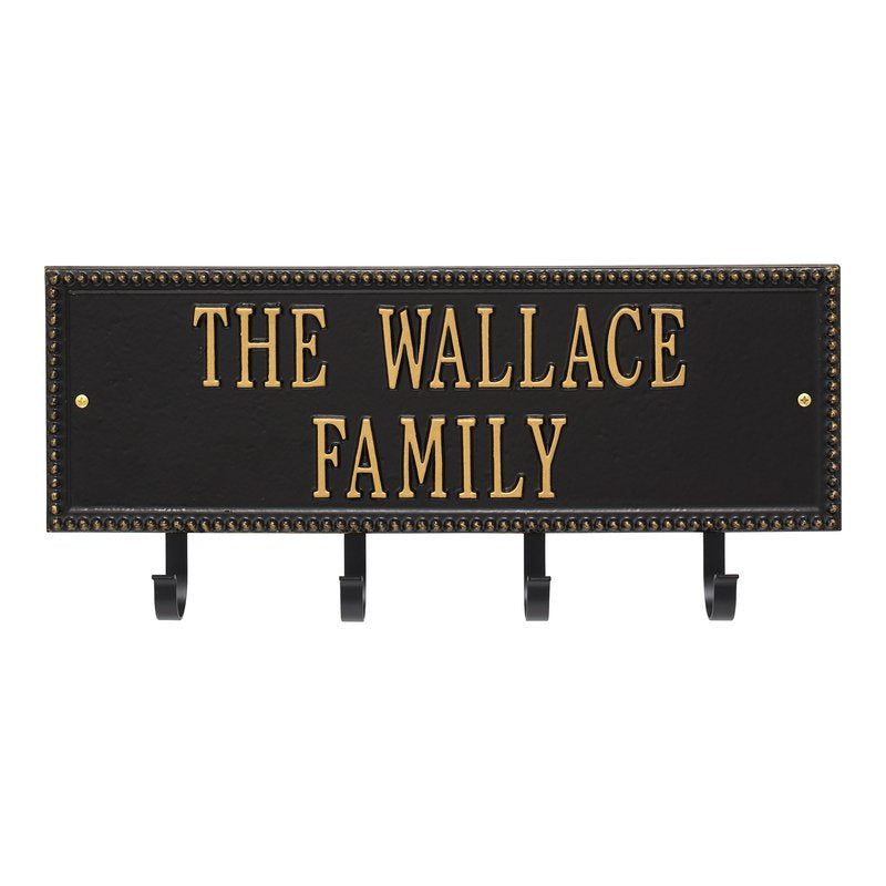 Whitehall Beaded Rectangle 2-Line Hook Personalized Plaque - Black/Gold