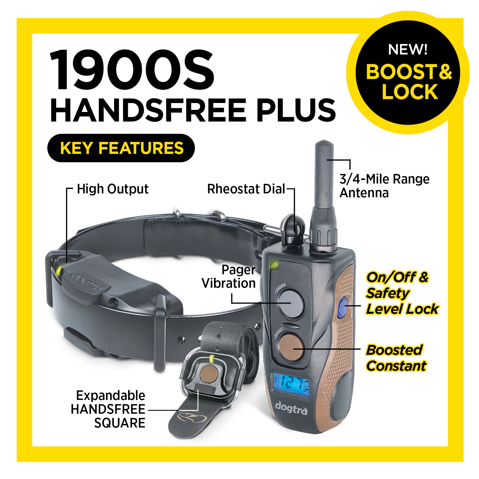 Dogtra 1900S HANDSFREE PLUS Boost and Lock, Remote Dog Training E-Collar 3/4 Mile Range
