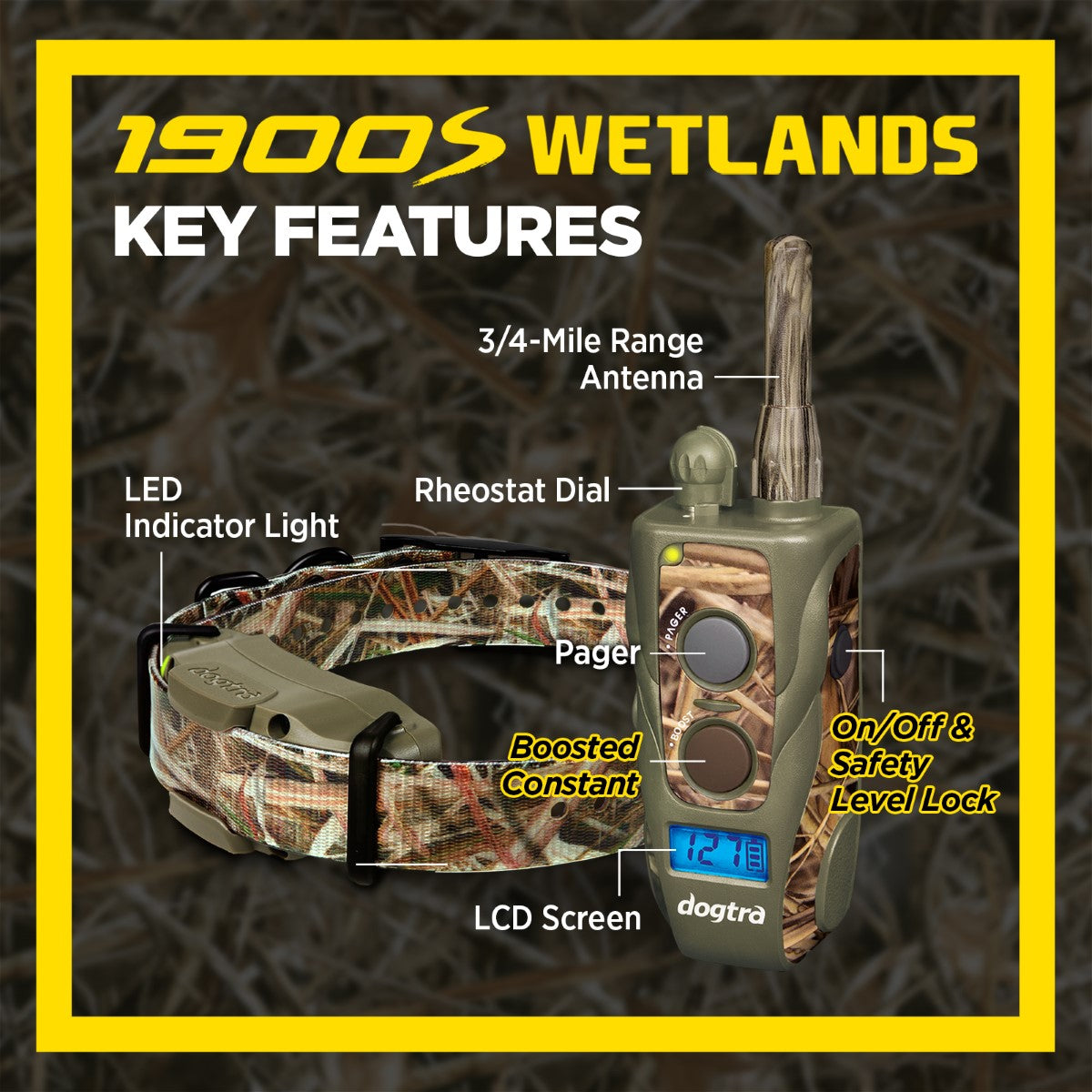 Dogtra 1900S Wetlands Boost & Lock Remote Dog Training E-Collar 3/4 Mile Range