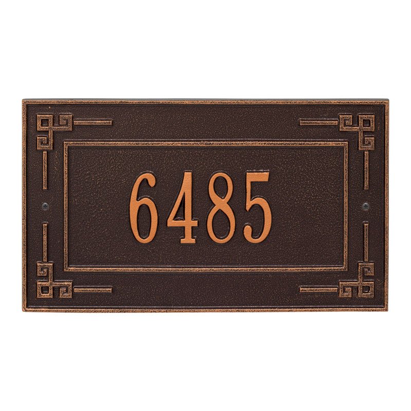 Whitehall Key Corner Standard Wall 1-Line Personalized Address Plaque - Antique Copper