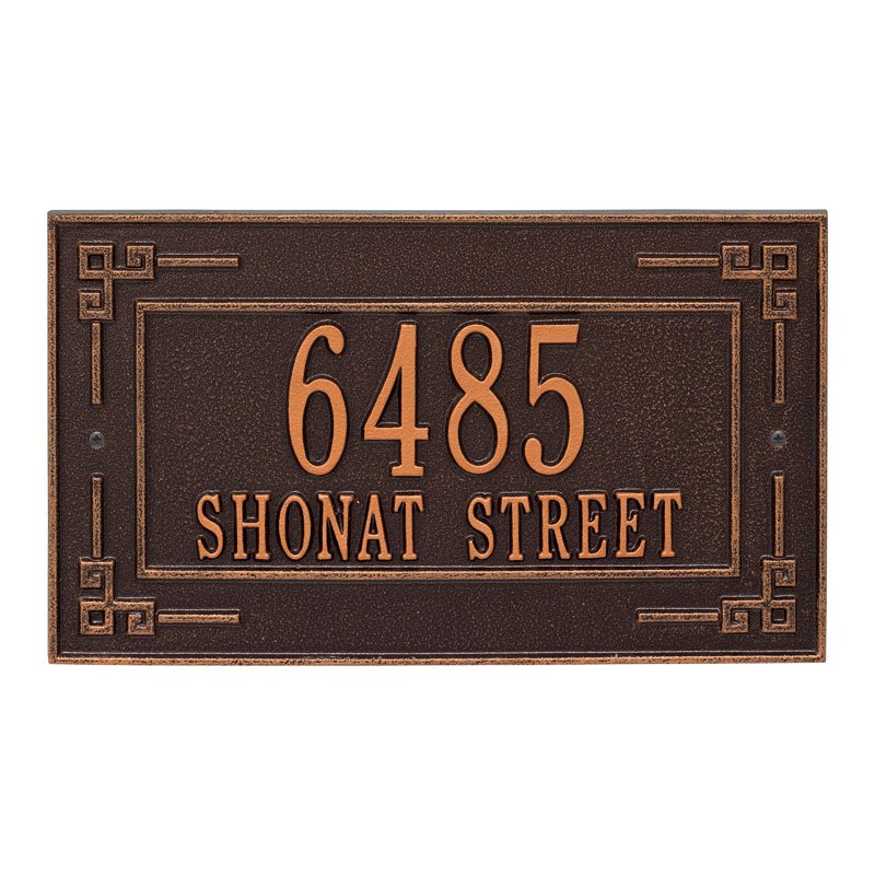 Whitehall Key Corner Standard Wall 2-Line Personalized Address Plaque - Antique Copper