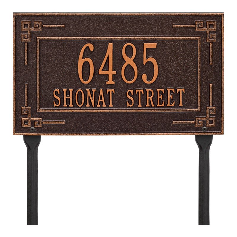 Whitehall Key Corner Standard Lawn 2-Line Personalized Address Plaque - Antique Copper