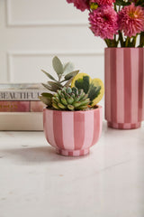 Pink Striped Glossy Footed Decorative Vessels By Accent Decor