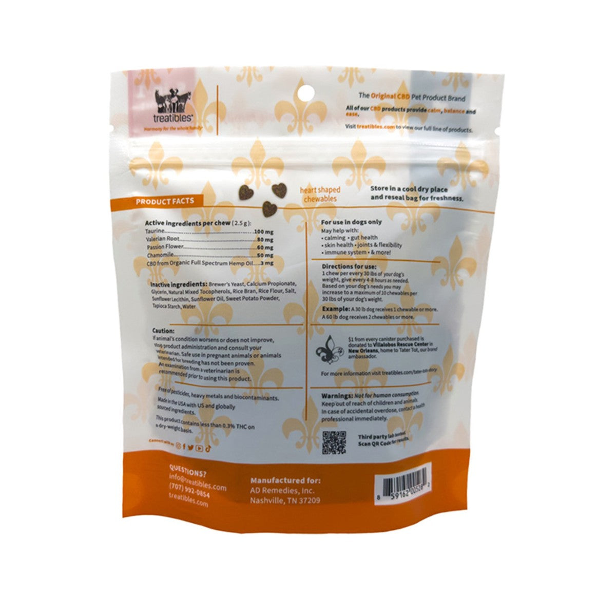 Treatibles Tater Tot's Sweet Potato 3 mg CBD for Dogs Soft Chewables