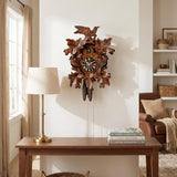 Hermle Three Bird 8-Day Cuckoo Clock, 801/4 - shown hanging on a wall