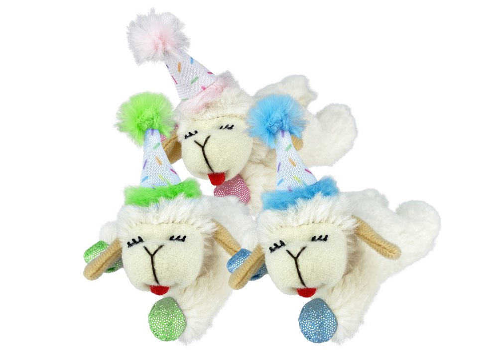 Multipet Lamb Chop with Birthday Hat Cat Toy - 4"
