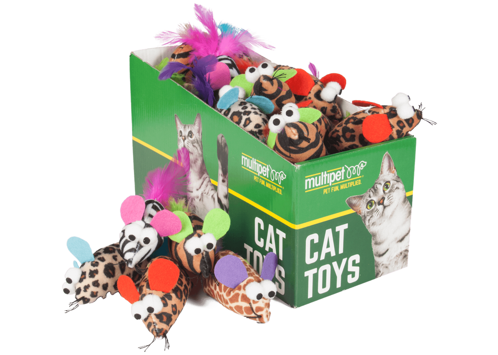 Multipet Safari Feather Mice Cat Toys - 25-Count