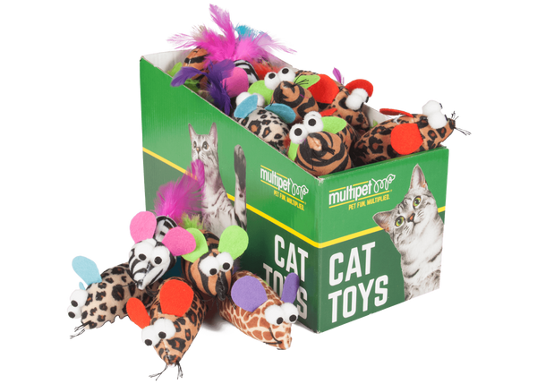King Wholesale Multipet Safari Feather Mice Cat Toys - 25-Count