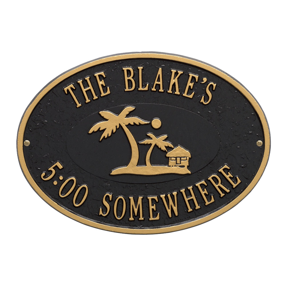 Whitehall Island Time Palm Personalized Plaque - Black/Gold