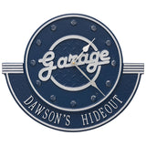 Whitehall Garage 12" Indoor Outdoor Wall Clock Personalized Plaque - Dark Blue/Silver