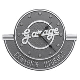 Whitehall Garage 12" Indoor Outdoor Wall Clock Personalized Plaque - Pewter/Silver