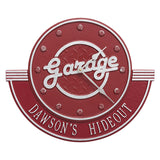 Whitehall Garage 12" Indoor Outdoor Wall Clock Personalized Plaque - Red/Silver