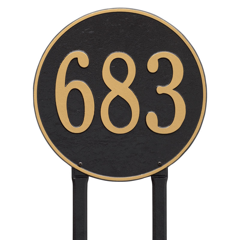 Whitehall Round 15" Diameter Lawn 1-Line Personalized Address Plaque - Black/Gold