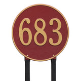 Whitehall Round 15" Diameter Lawn 1-Line Personalized Address Plaque - Red/Gold