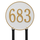 Whitehall Round 15" Diameter Lawn 1-Line Personalized Address Plaque - White/Gold