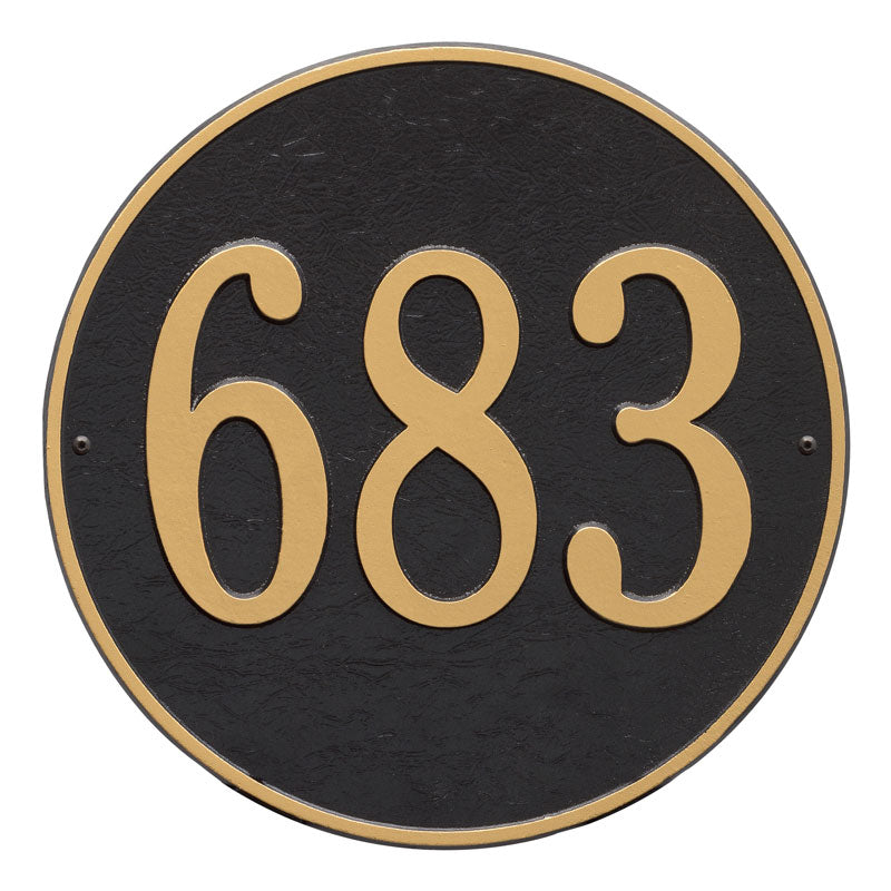Whitehall Round 15" Diameter Wall 1-Line Personalized Address Plaque - Black/Gold