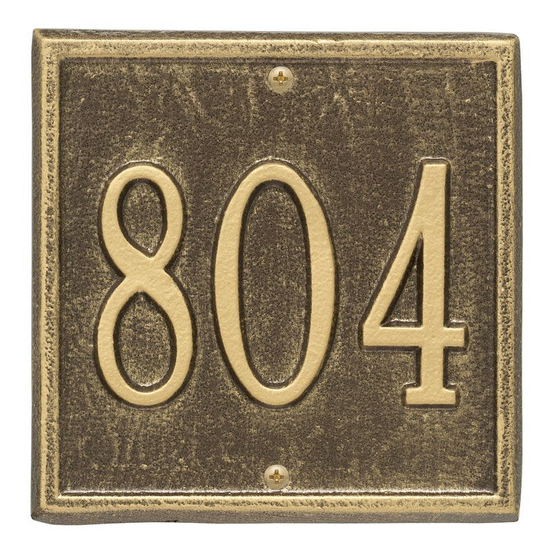 Whitehall Square Petite Wall 1-Line Personalized Address Plaque - Antique Brass