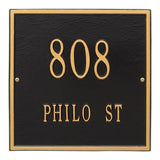 Whitehall Square Standard Wall 2-Line Personalized Address Plaque - Black/Gold