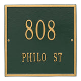 Whitehall Square Standard Wall 2-Line Personalized Address Plaque - Green/Gold