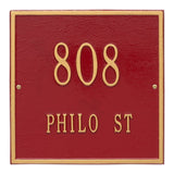 Whitehall Square Standard Wall 2-Line Personalized Address Plaque - Red/Gold