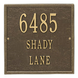Whitehall Square Standard Wall 3-Line Personalized Address Plaque - Antique Brass