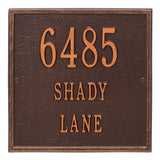 Whitehall Square Standard Wall 3-Line Personalized Address Plaque - Antique Copper