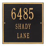 Whitehall Square Standard Wall 3-Line Personalized Address Plaque - Black/Gold