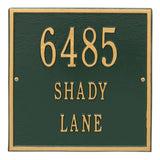 Whitehall Square Standard Wall 3-Line Personalized Address Plaque - Green/Gold