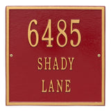 Whitehall Square Standard Wall 3-Line Personalized Address Plaque - Red/Gold