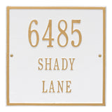Whitehall Square Standard Wall 3-Line Personalized Address Plaque - White/Gold