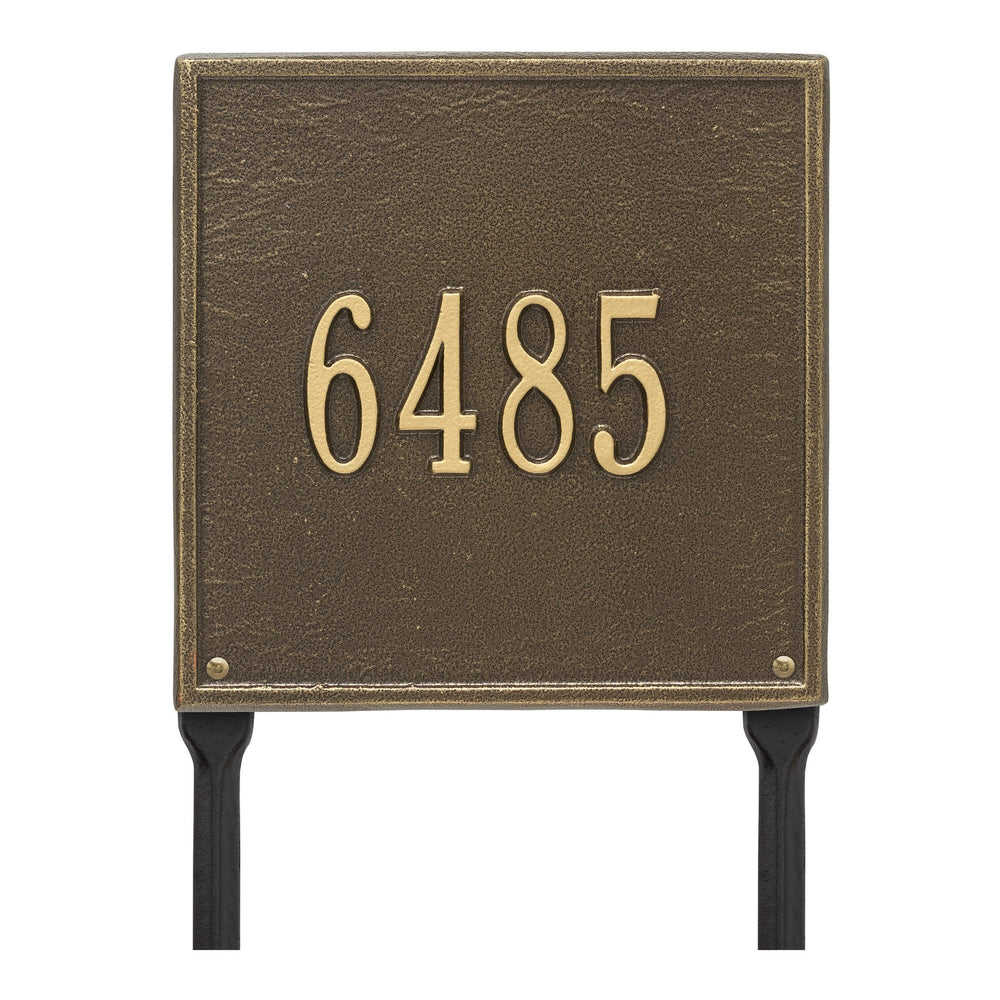 Whitehall Square Standard Lawn 1-Line Personalized Address Plaque - Antique Brass