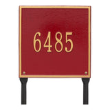 Whitehall Square Standard Lawn 1-Line Personalized Address Plaque - Red/Gold