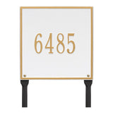 Whitehall Square Standard Lawn 1-Line Personalized Address Plaque - White/Gold