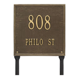 Whitehall Square Standard Lawn 2-Line Personalized Address Plaque - Antique Brass