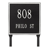 Whitehall Square Standard Lawn 2-Line Personalized Address Plaque - Black/White
