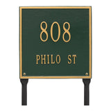 Whitehall Square Standard Lawn 2-Line Personalized Address Plaque - Green/Gold