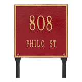 Whitehall Square Standard Lawn 2-Line Personalized Address Plaque - Red/Gold