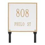 Whitehall Square Standard Lawn 2-Line Personalized Address Plaque - White/Gold