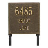 Whitehall Square Standard Lawn 3-Line Personalized Address Plaque - Antique Brass