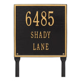 Whitehall Square Standard Lawn 3-Line Personalized Address Plaque - Black/Gold
