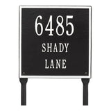 Whitehall Square Standard Lawn 3-Line Personalized Address Plaque - Black/White