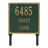 Whitehall Square Standard Lawn 3-Line Personalized Address Plaque - Green/Gold