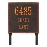 Whitehall Square Standard Lawn 3-Line Personalized Address Plaque - Oil-Rubbed Bronze