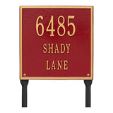 Whitehall Square Standard Lawn 3-Line Personalized Address Plaque - Red/Gold