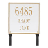 Whitehall Square Standard Lawn 3-Line Personalized Address Plaque - White/Gold