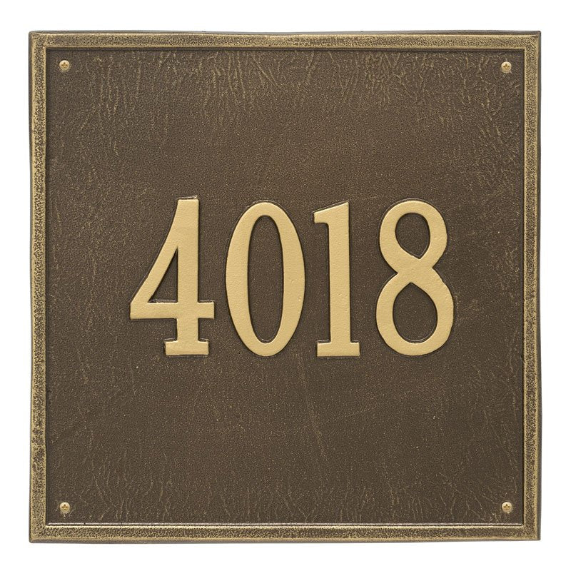 Whitehall Square Estate Wall 1-Line Personalized Address Plaque - Antique Brass