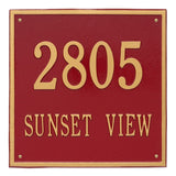 Whitehall Square Estate Wall 2-Line Personalized Address Plaque - Red/Gold