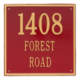 Whitehall Square Estate Wall 3-Line Personalized Address Plaque - Red/Gold